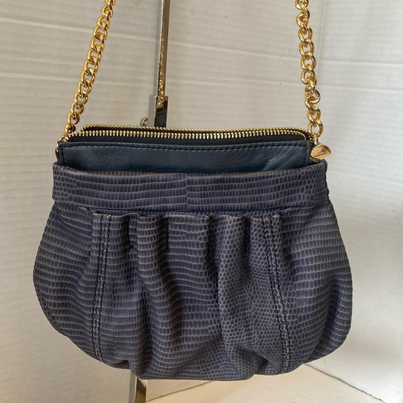 EUC. B. Makowsky navy blue leather snake, print shoulder bag bless U. - Picture 3 of 12